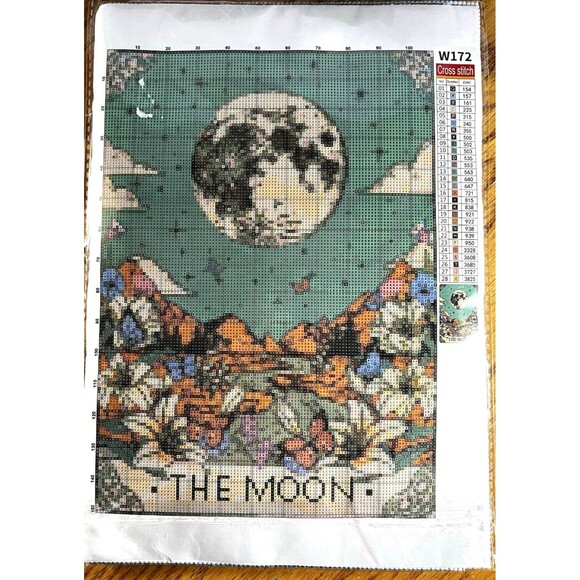 Celestial The Moon Cross Stitch Kit Astrology Moon 11 Count Kit 14" x 9 1/2" - Picture 1 of 4